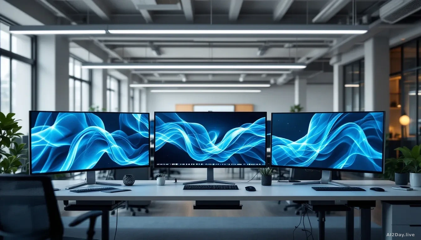 A modern open-plan office interior photographed at eye level in natural daylight